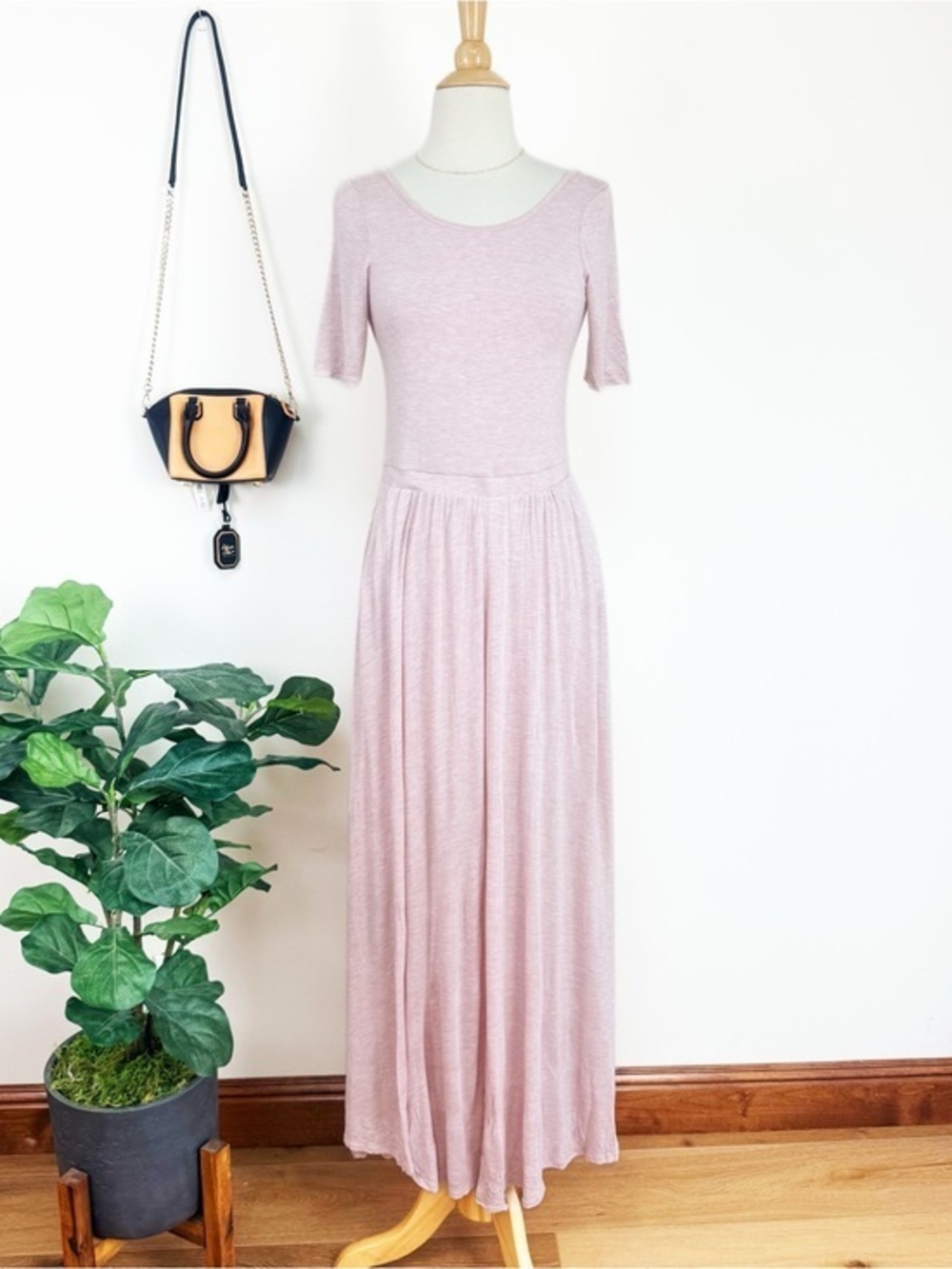 💋Anthropologie Bordeaux Soft Mauve Scoop Neck Maxi Dress